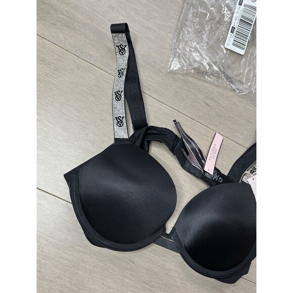 New Victoria's Secret Black Bras Very Sexy Shine Strap Smooth Push-Up 34 A - Picture 6 of 9